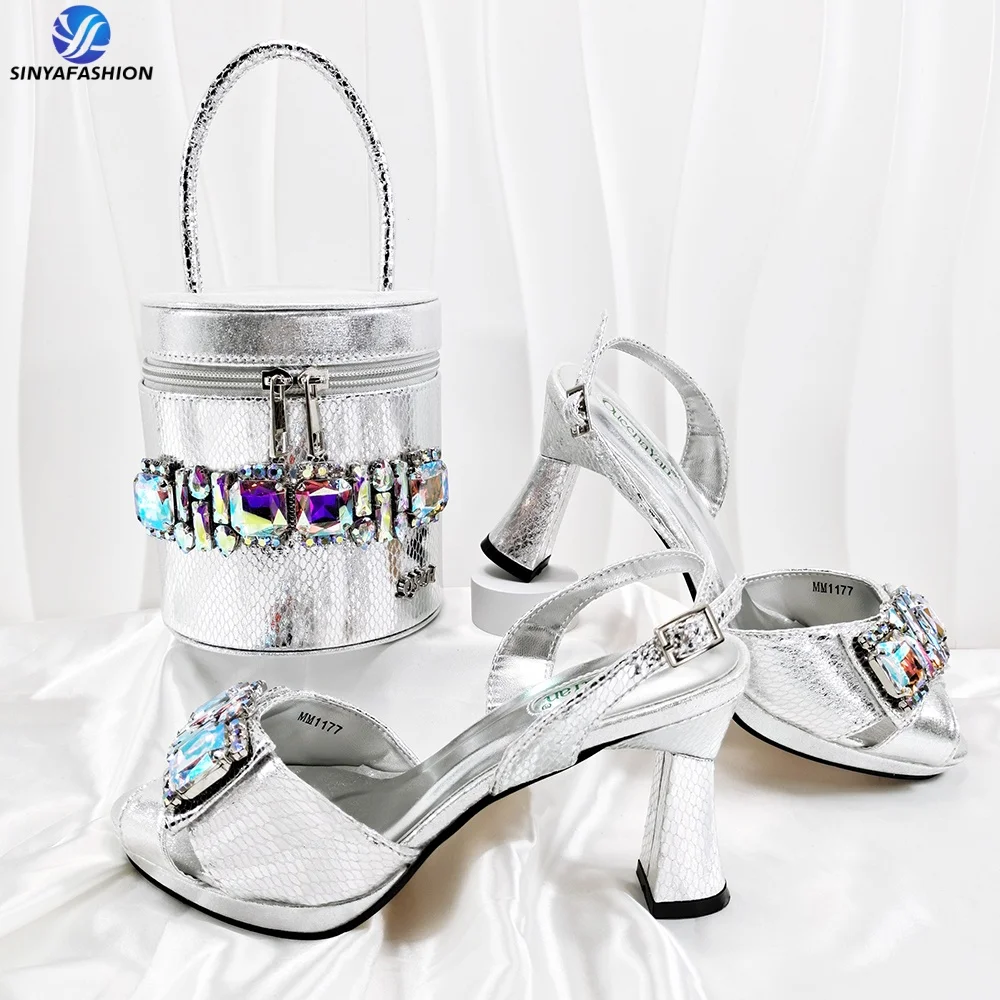 Sinya New Design 2024 Party Italian Shoes Bag Set with Stones