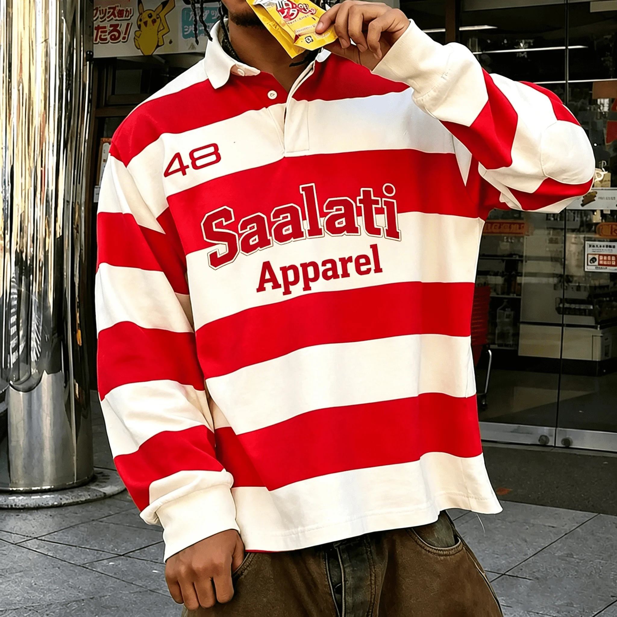 Contrast Lapel Striped Rugby Jersey Embossed Logo Oversized Long Sleeve Polo Inspired Streetwear Mens Blouse gallery 7