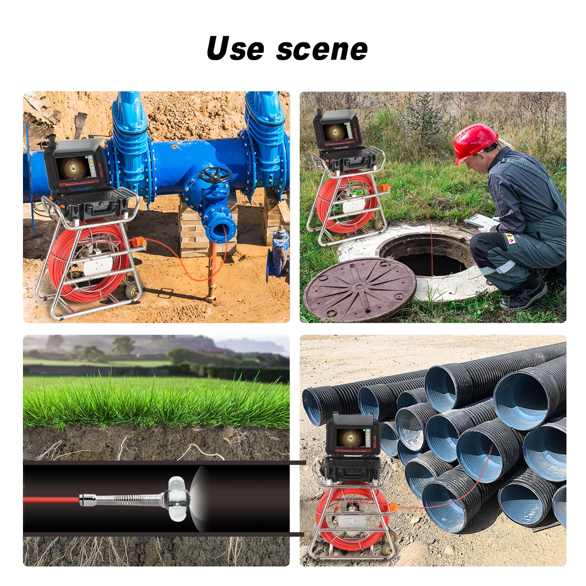 Pipe Camera 10.1inch1080P Touch Screen 512Hz Transmitter Self-leveling Sewer Video Camera Meter Counter Inspection Camera Pipe With Locator details