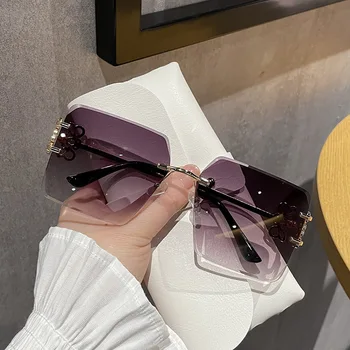 Fashion Square Design Mirror Gradient Promotion Rimless Mirrored Sunglasses