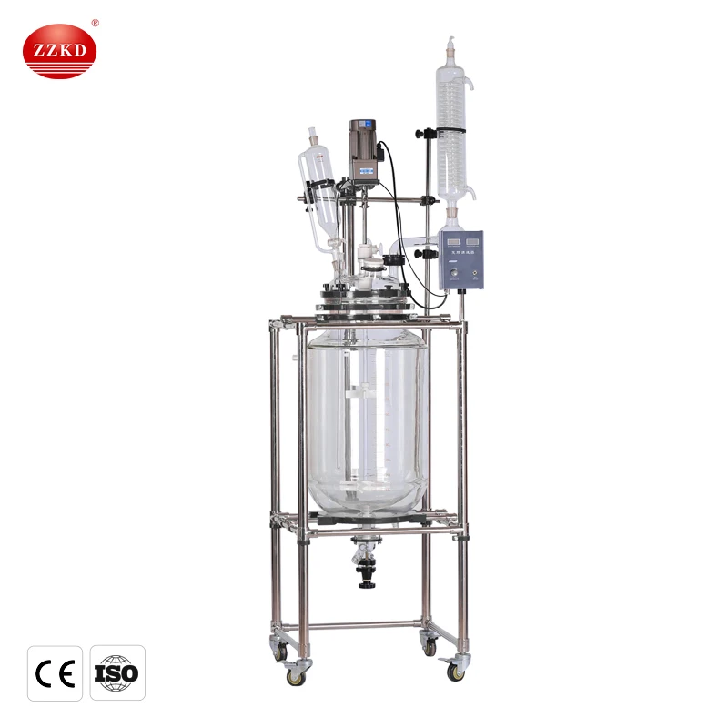 ZZKD Double Layers Jacketed 5L 10L 20L 50L 100L 200L Glass Chemical Reactor