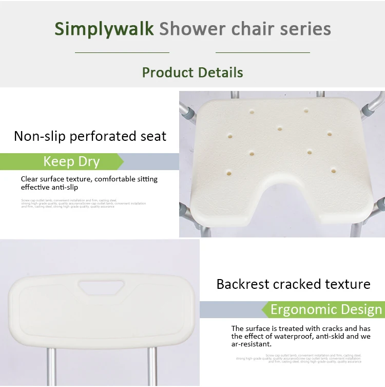 Aluminium clean shower chair adjustable mobile shower chair for disabled manufacture