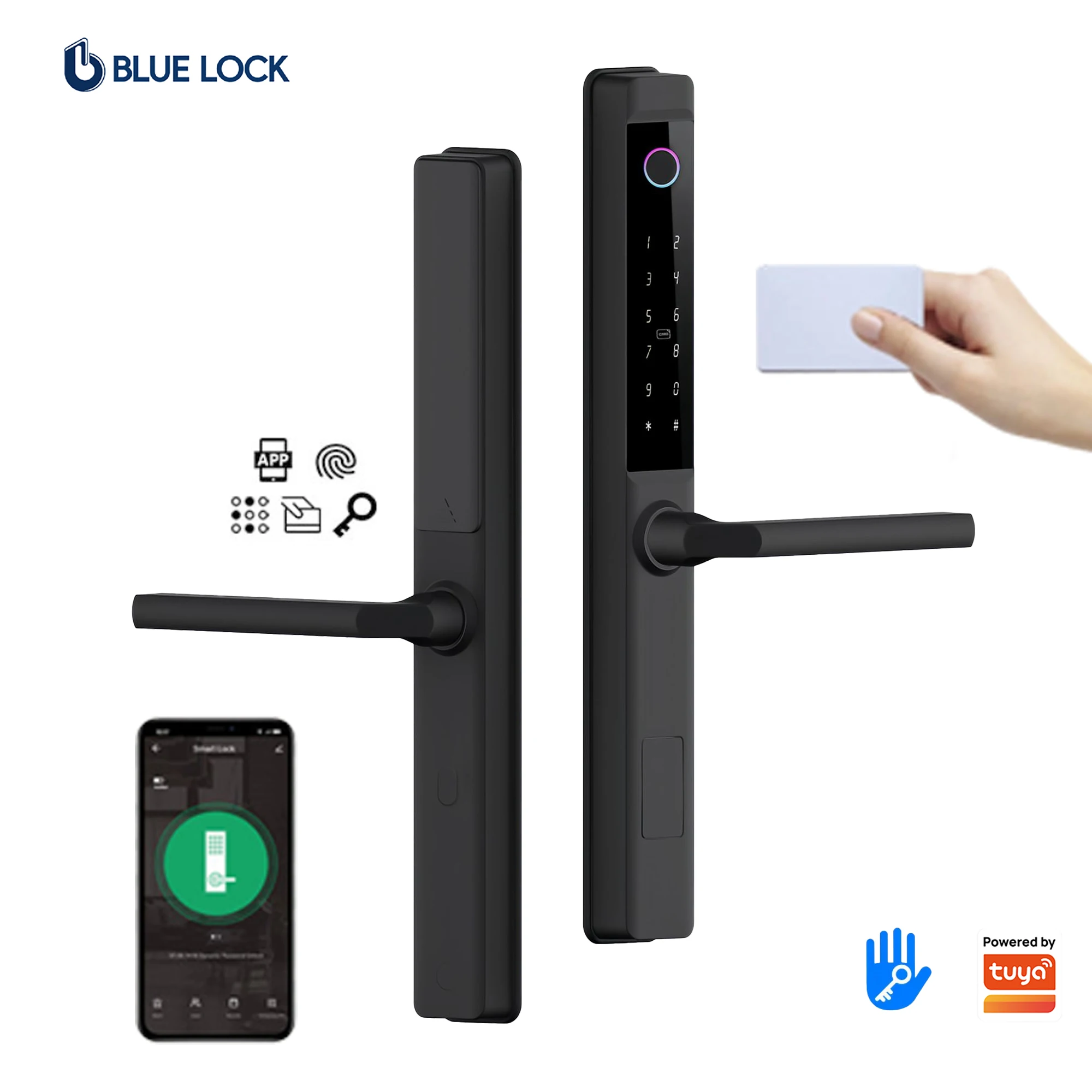 Bluelock TTLock Waterproof IP65 Outdoor Fingerprint Unlock Tuya Smart Door Lock Handle Aluminum Alloy Structure