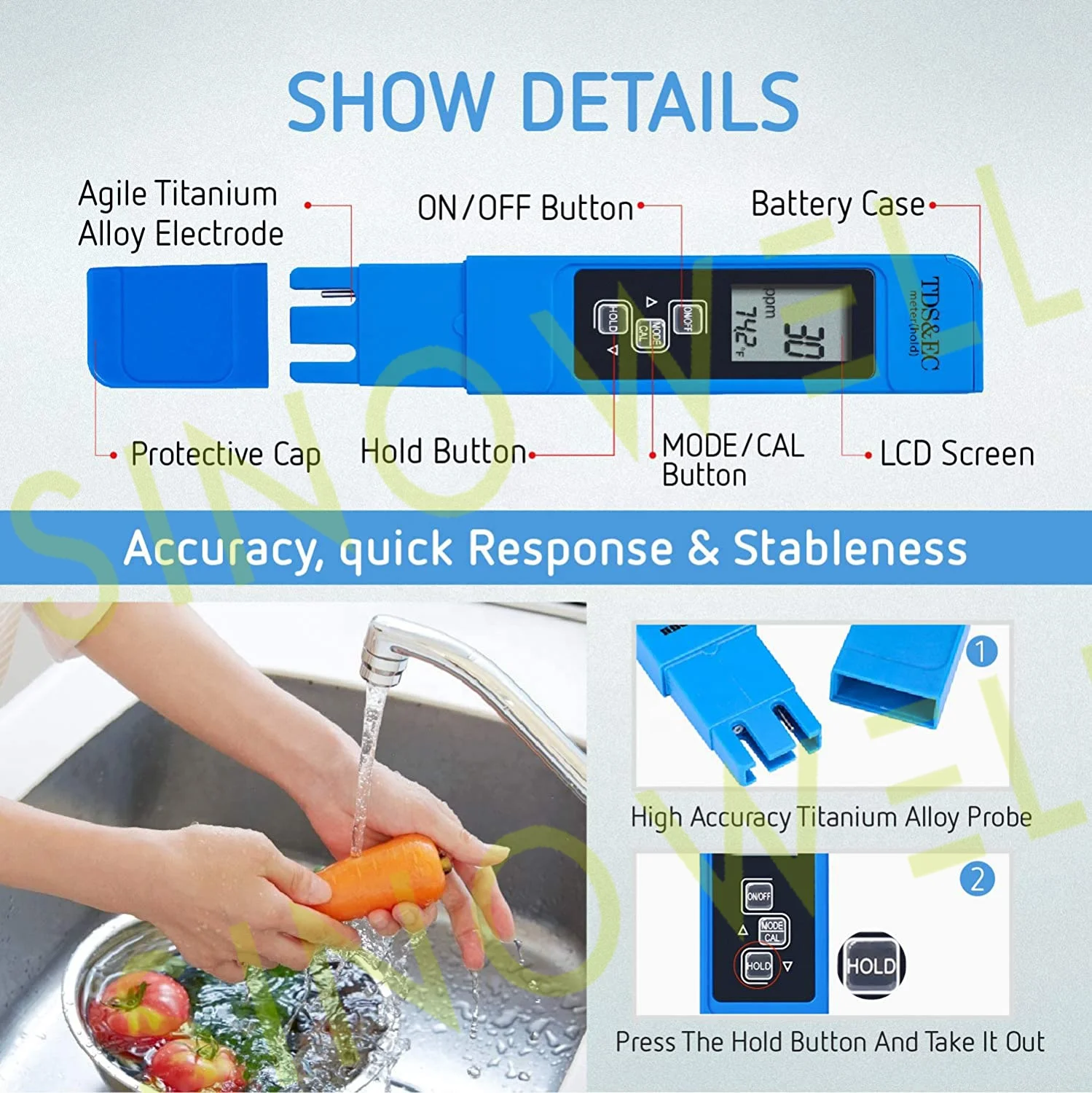SINOWELL High Accurate Portable Handheld PH Meter and TDS Meter