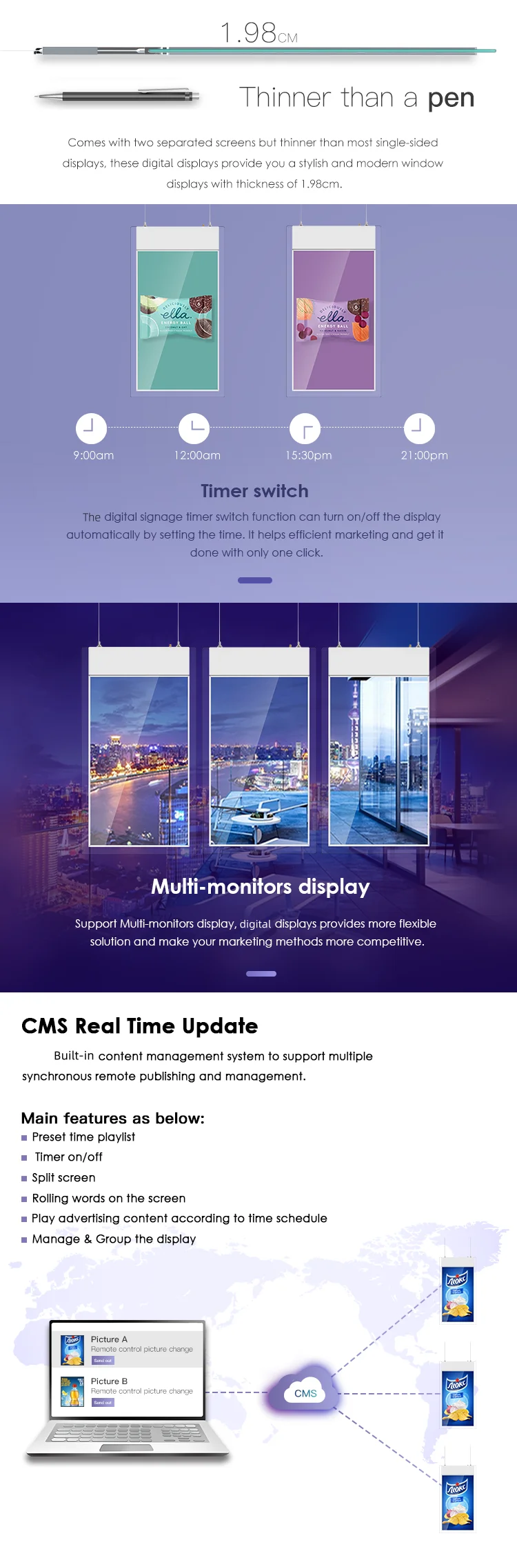 Windows Lcd Signage 49 Inch Double Sided Display Ultra Slim Digital Signage Hanging Bracket Adjustable Height Retail Store Promotion Screen