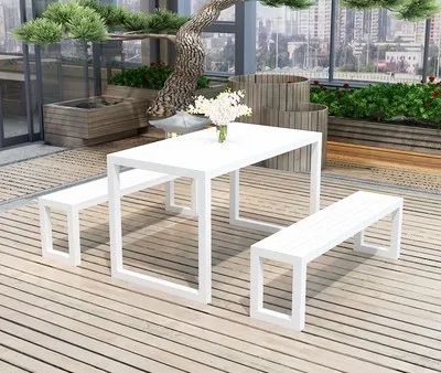 JXT Plastic Wood Outdoor Tables and Chairs Garden Terrace Negotiation Tables and Chairs Iron Bench Outdoor Table