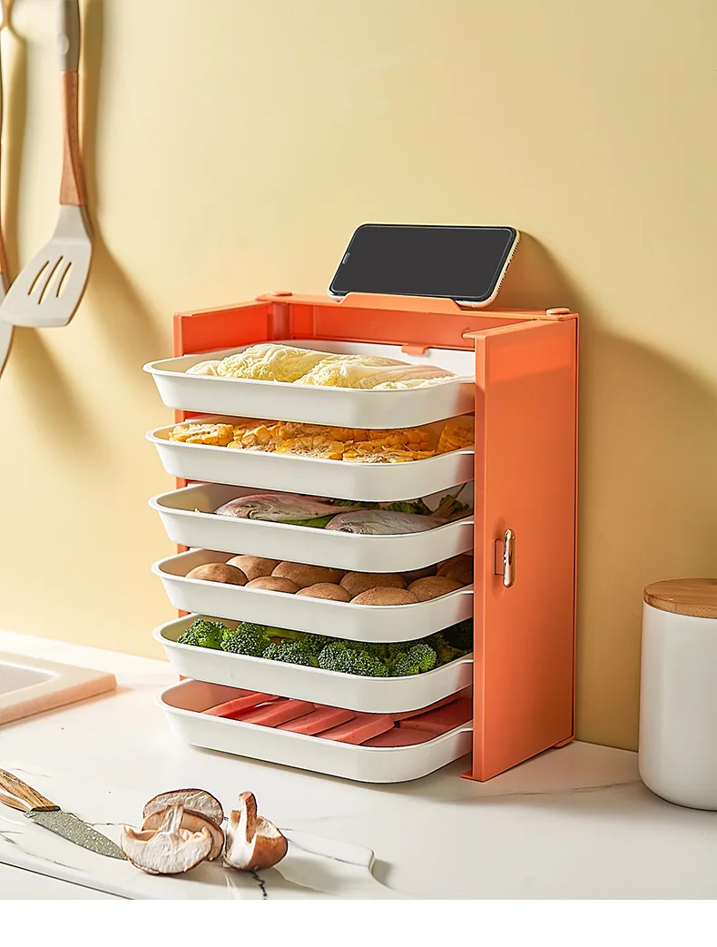 Wall Mounted Stackable Side Dishes Cooking Plates Storage Rack Multi-layer Vegetable Tray Kitchen Rack Food Storage Organizer