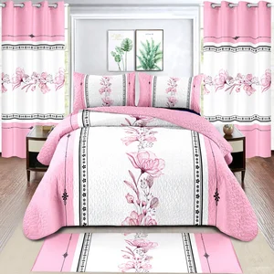 LILIANNA Low MOQ Bedspread 8 Pieces Set king Size in Stock Bed Quilted Sheet Set with Matching Curtains for All Season