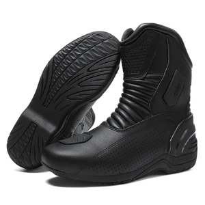New Style Black Round Toe Hide Leather Motorbike Touring Boot Custom Made Motorcycle Boots