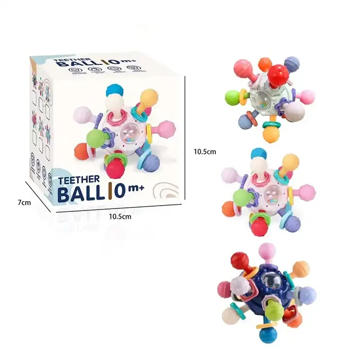 PT CPC CE Silicone Teether Chew Toys for Children Baby Silicone Teether Toy Montessori Hand Grasping Ball Toys