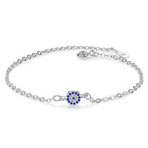 Customized Sterling Silver Anklet Evileye Bracelet, Dark Blue Zircon Evileye Anklets for Female