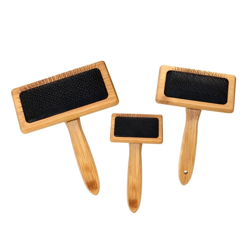 Factory Wholesale LOW MOQ Bamboo Wooden Handle Pet Cat Dog Hair Grooming Slicker Brush