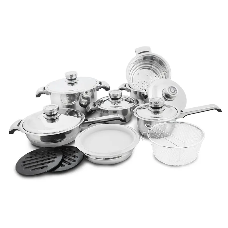 Factory Price Heavy Duty Stainless Steel Cookware Set with Wide Edge Glass Thermometer Lid Premium Metal Construction