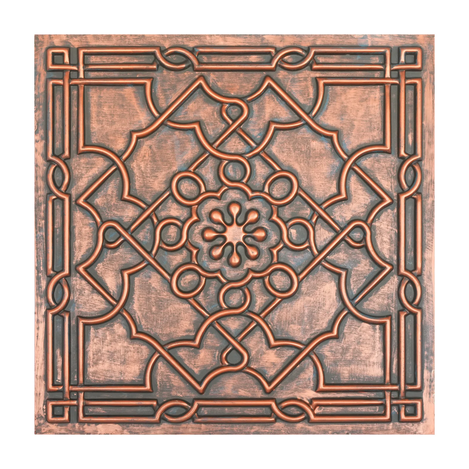 Vintage Pattern Tin Ceiling Tiles Embossed Wall Panel Easy Drop-In Installation PL09  Rustic copper