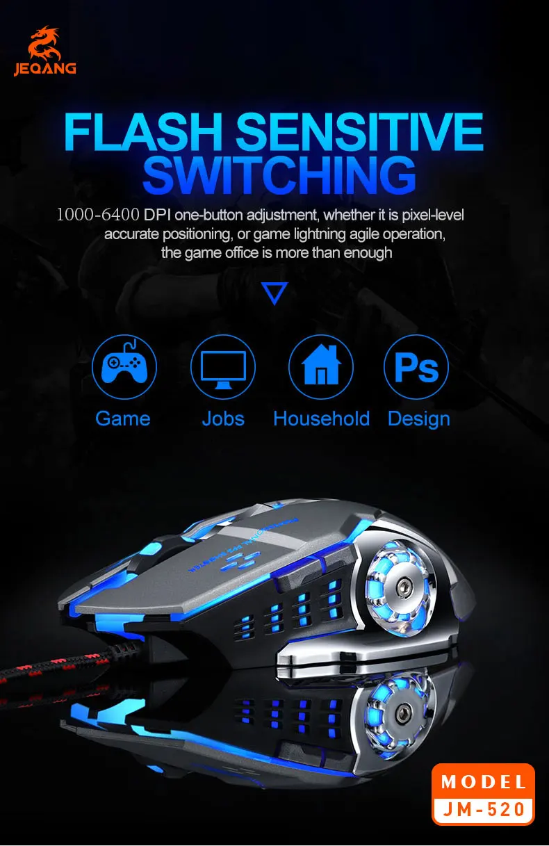 Jeqang Right Hand Orientation 6D Wired Ergonomic Gaming Mouse FCC Certified USB Connection for PC/Desktop Use