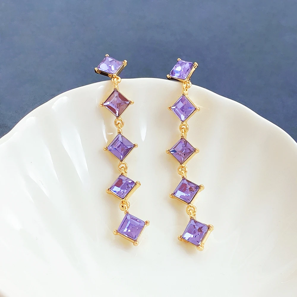 product fashionable jewelry long style purple tassel rhinestone shiny high end girl gift crystal womens fashionable earrings-2