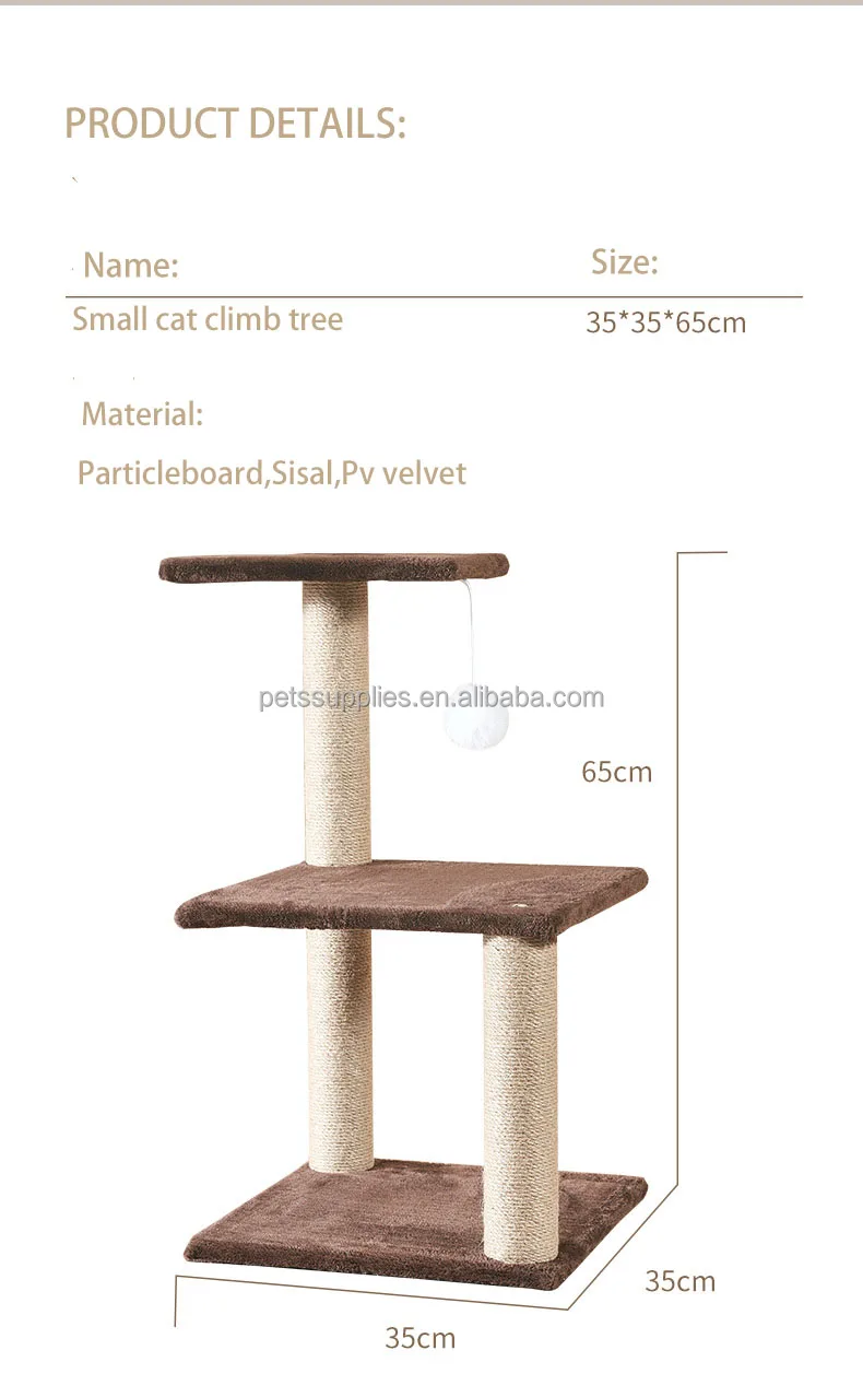 Yueshang New Design Pv Velvet Drop Ball Luxury Sisal Small Cat Tree