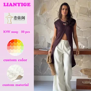 2026 New Arrival 100% Cotton Designer Casual Office Top for Women Sleeveless Slit Style Breathable Loose Fit Long for Summer