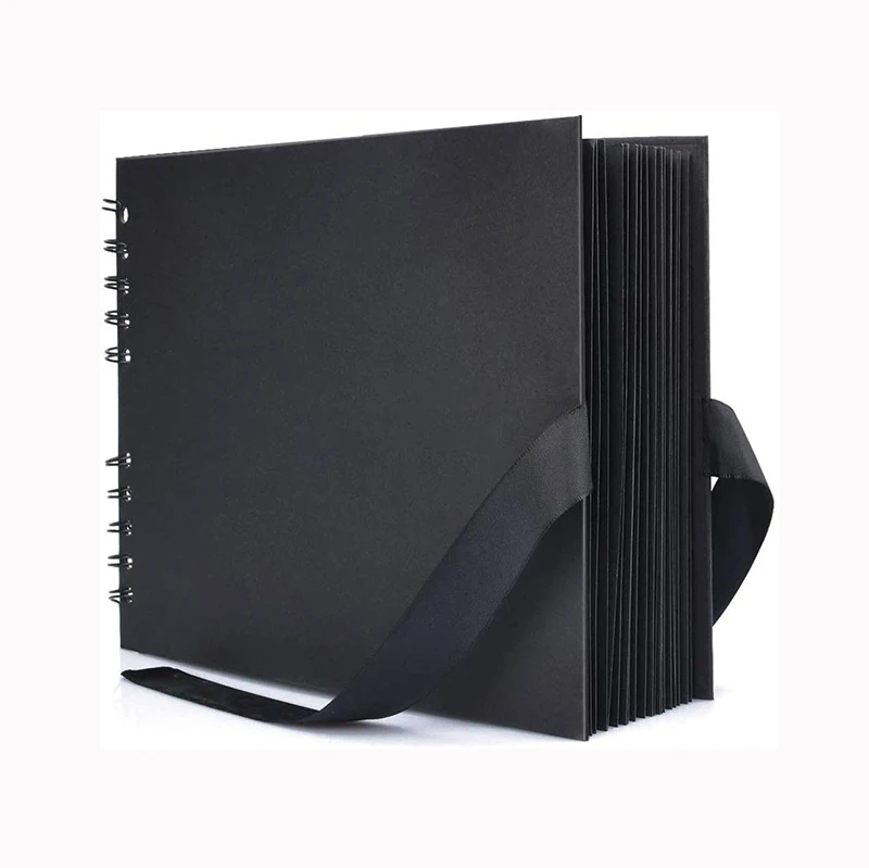 Ready to Ship Wholesale Custom logo Gold Spiral Binding Matte Black Paper Water Color Sketchbook Hardcover DIY Photo Album