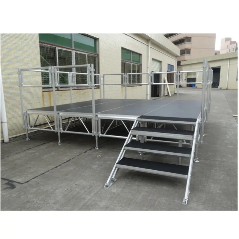 Portable Removable Adjustable Leg Concert Stage Podium With Stage Handrails