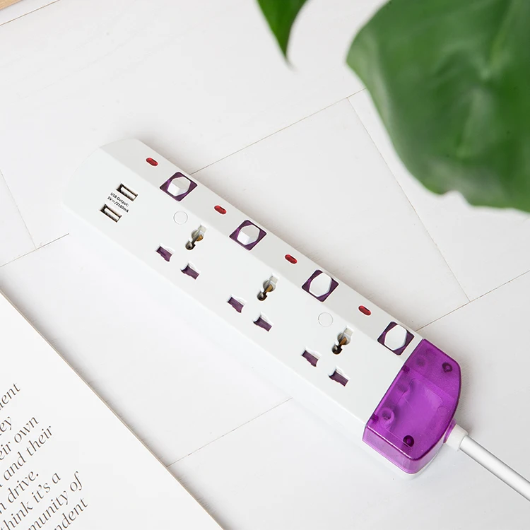 13A Plastic ABS 3-Outlet Extension Cord Socket Board with USB and Children Protection for Residential Use