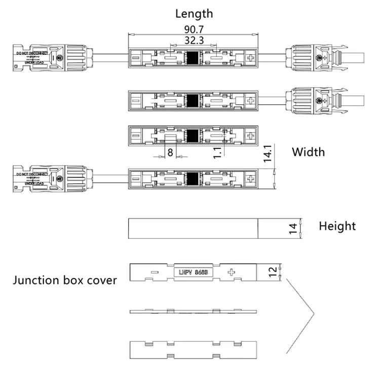 Ip68 1000v Solar Junction Box For Bipv Flexible Solar Panel Double