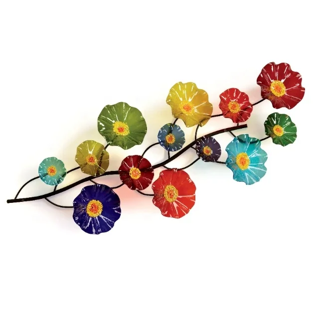 Metal Branches Flowers Art Wall Decor Plates Vines Multi Colors Large