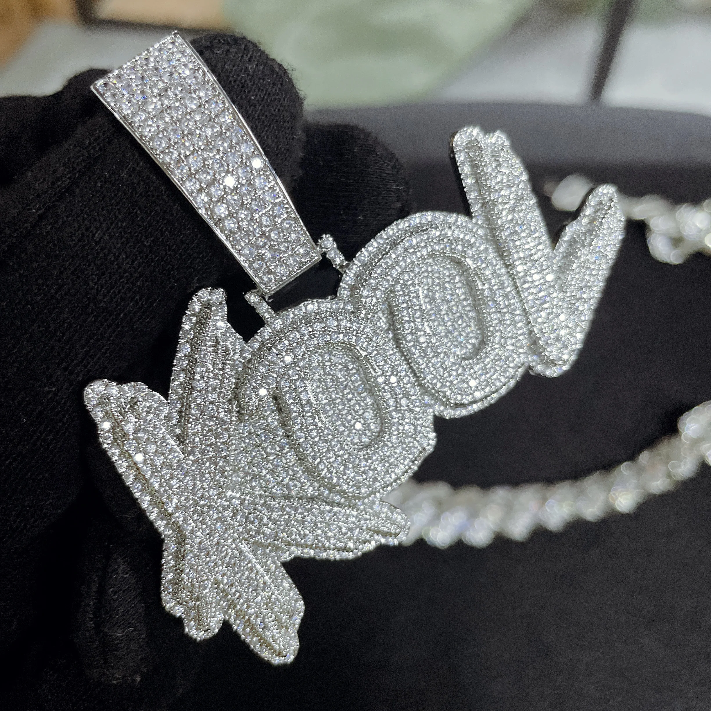 Hip Hop Necklace Burr Name Number Double Layer Two Color Necklace Full Rhinestone Zircon Capital Custom Letter Pendant Necklace