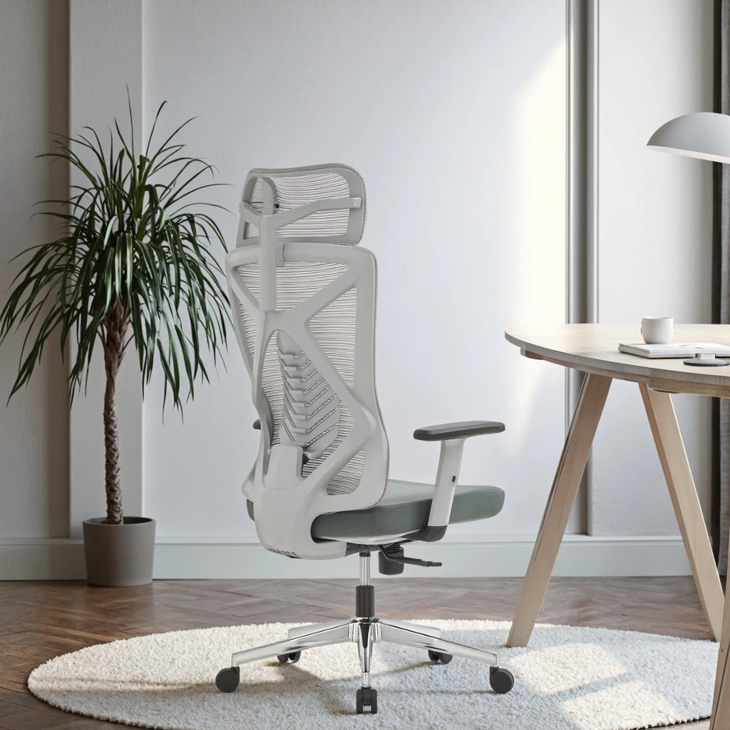 Modern Executive Ergonomic Chair Grey Frame 3-Way Adjustable Lumbar Support Breathable Mesh Back Office Furniture Flip-Up 6