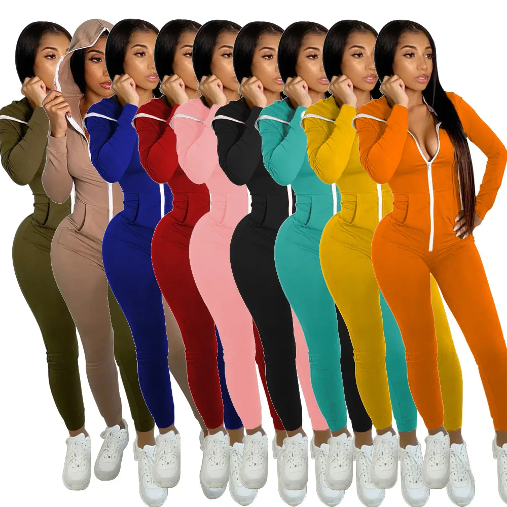 2021 Autumn New Solid Color Zipper Design Long Sleeve Fitness Hoodie Women  Sports Jumpsuit - Buy Women Sports Jumpsuit,Women Hoodie Jumpsuit,Women  Autumn Jumpsuit Product On Alibaba.Com