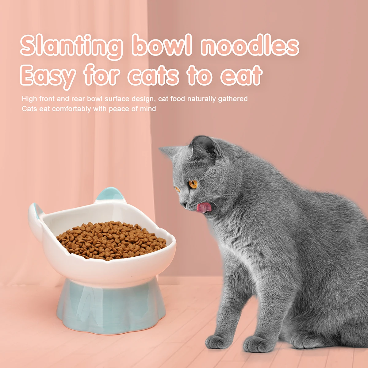 Shurui Pet Elevated Cat Food Water Bowl Ceramic Raised Tilted Pet