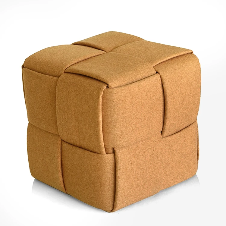New Product Woven Fabric Blue Ottoman Cube Seating Pouf Ottoman Stool Footstool