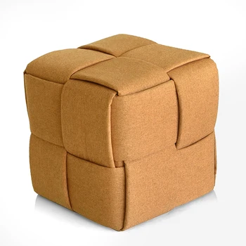 New Product Woven Fabric Blue Ottoman Cube Seating Pouf Ottoman Stool Footstool