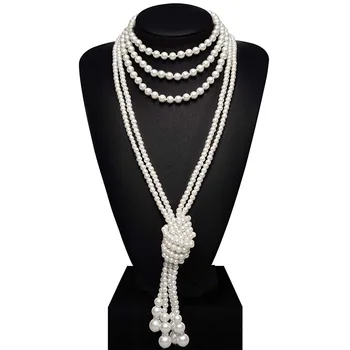 1920s Flapper Beads Cluster Long Pearl Necklace Art Deco Fashion Faux Pearls Necklace Gatsby Accessories Vintage Costume Jewelry