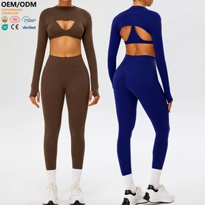 XW-TM0277Y-3 Slimming Butt Lifting Solid Lightweight Gym Clothing Wholesale Custom Fitness Training 3 Piece Yoga Wear Set