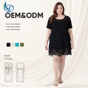 Women's Summer Fashion Casual V-Neck Cutout Dress Plus Size with Hem Hem Key Fashionable Features