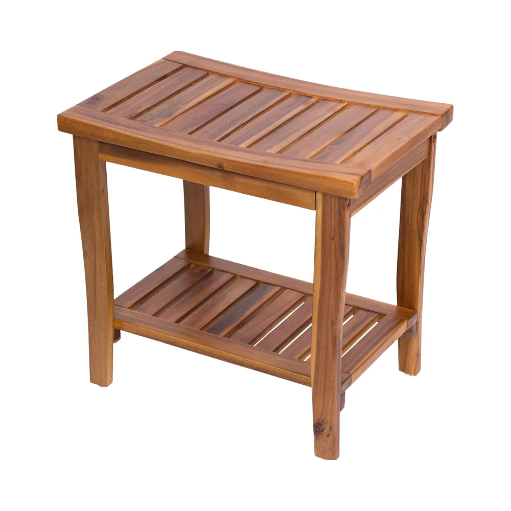 Company Modern Oak Finish Acacia Wooden Rectangular Home Stool and Ottoman for Living Room