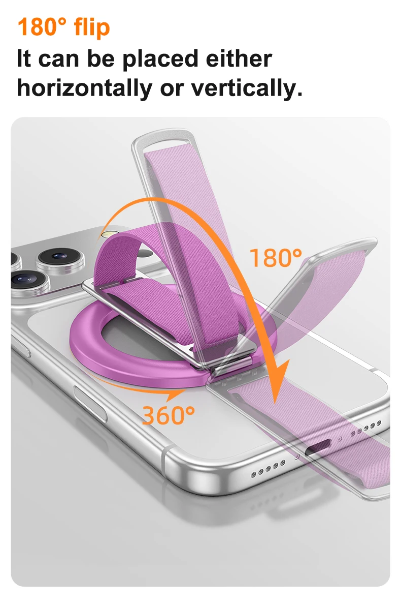 N52 Magnet Phone Grip Ring Holder Foldable Kickstand Wrist Strap 60g Lightweight for Smartphone Daily Carry