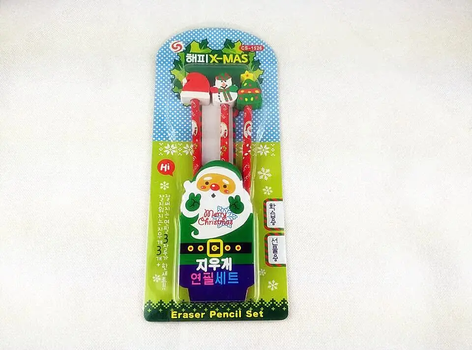 Custom Logo Printed Christmas Gift Eraser Kids School Stationery Pencil Set