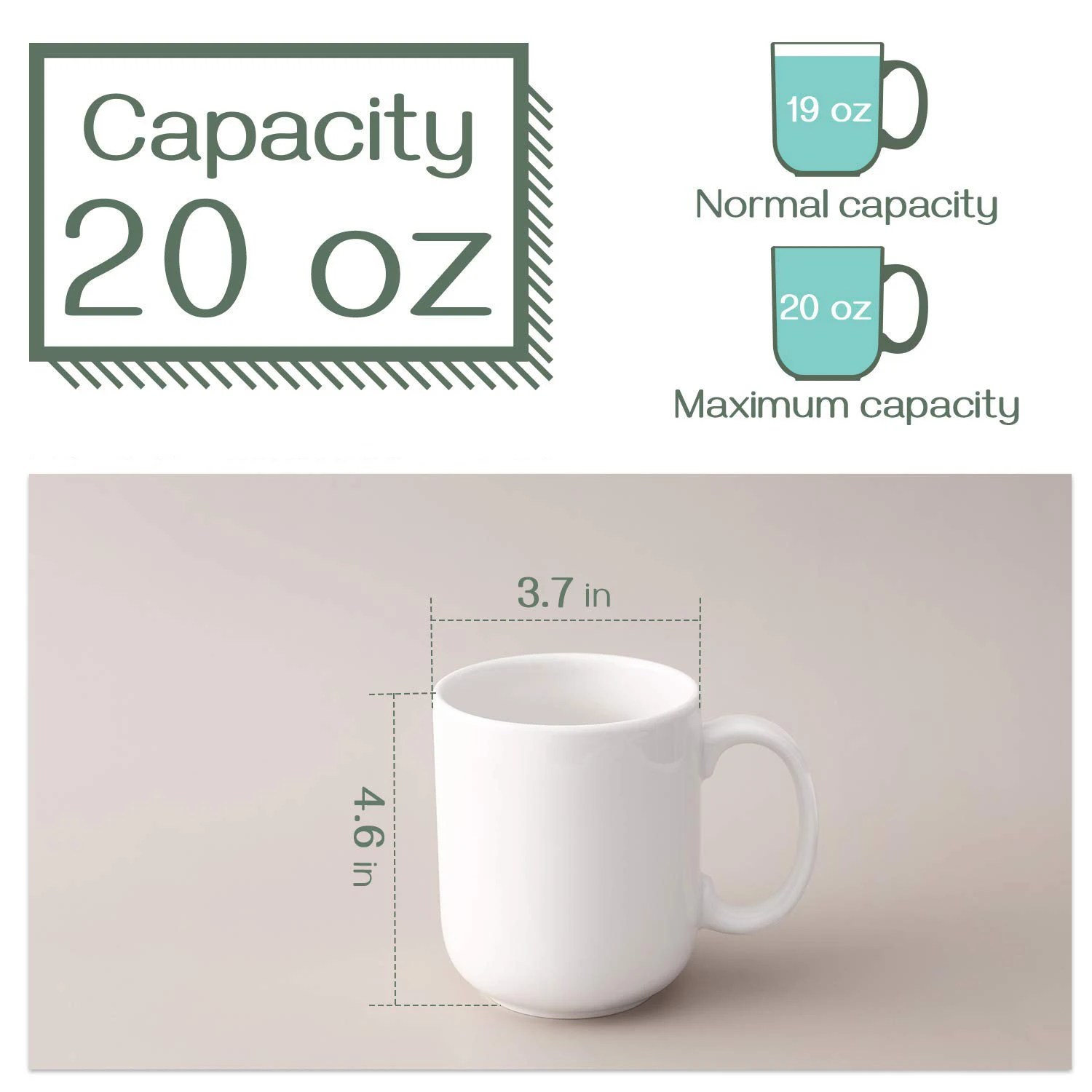 Ceramic Large White 20 Oz Coffee Mugs With Large Handle Mugs Large Cup for  Coffee Tea Hot Cocoa for Gifts