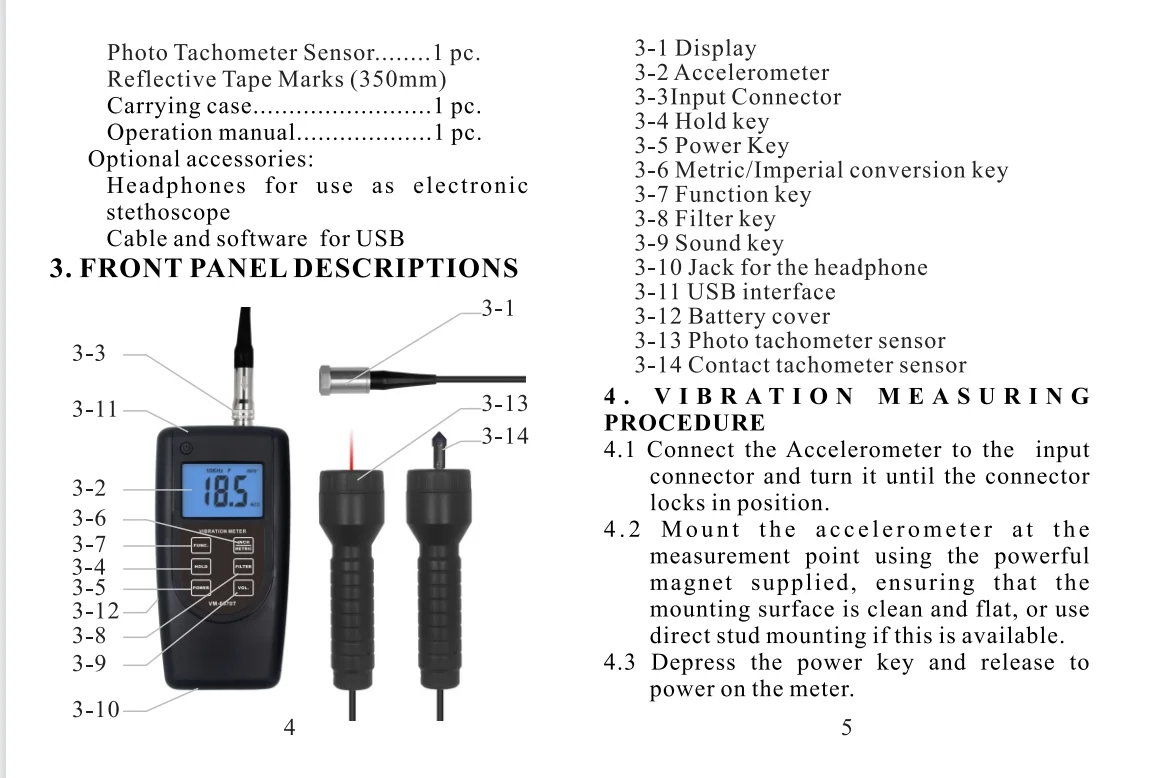 Landtek Tachometer & Vibration Meter Vibration Analyser Handheld ...