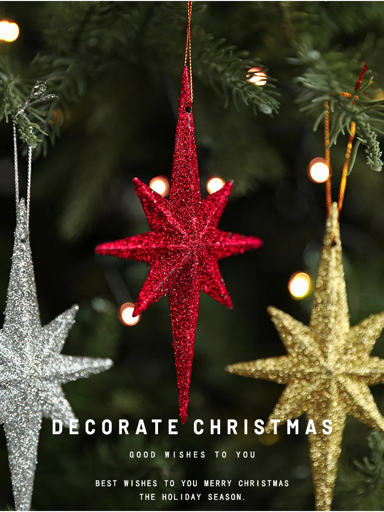 Christmas Tree Pendant Ornaments Octagonal Star Christmas Tree Ornament Star for Winter Christmas Holiday Tree Decorations details