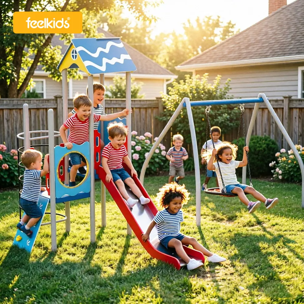 Wholesale Kids Backyard Outdoor Playground Amusement Equipment Children Slide and Swing Set Climbing Frame for Home Garden