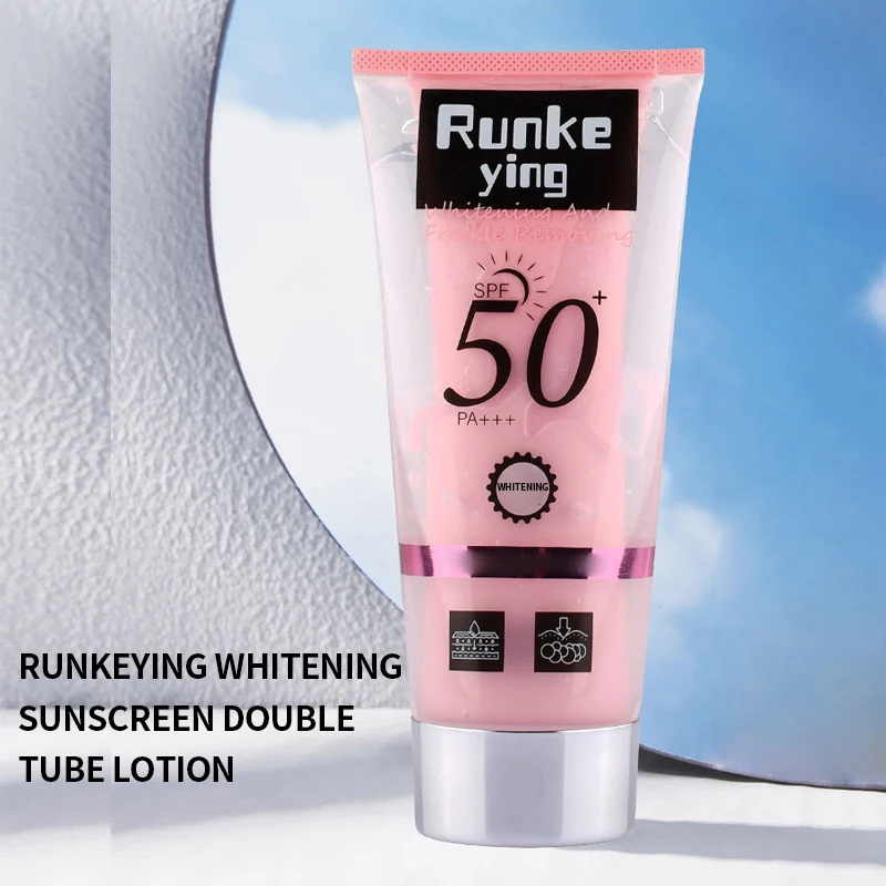 2-in-1 Double Extruded Squeeze Tube 50ml Organic SPF 50 Whitening Sunscreen Lotion Cream with Titanium Dioxide Ingredients