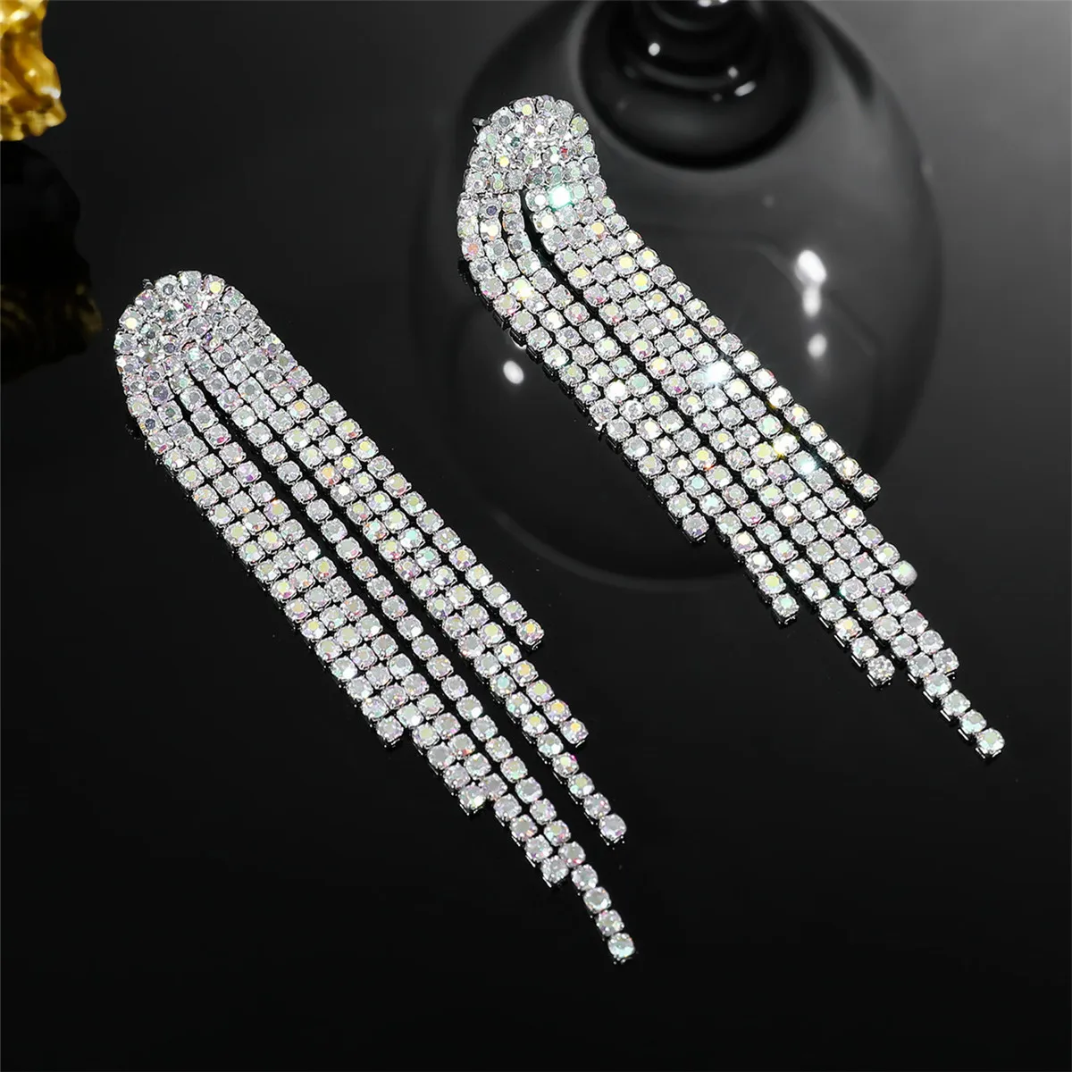 Pendientes Largos De Araña De Plata Con Diamantes De Imitación Y Borlas De Cristal - Joyería Vintage Para Mujer Y Niña