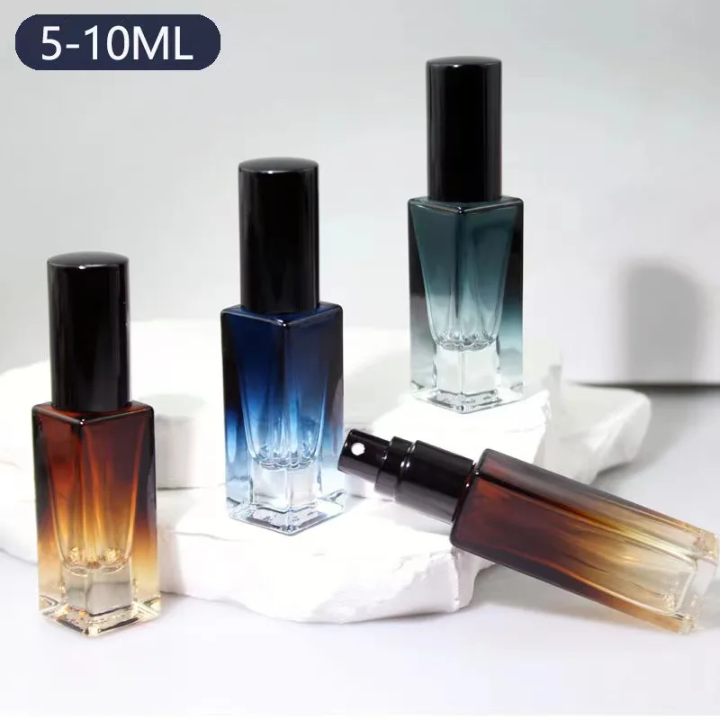 Custom Luxury Recyclable 5ml 10ml Glass Perfume Bottle Gradient Square Frost Finish Pump Spray Lid Packaging Cream Serum Carton