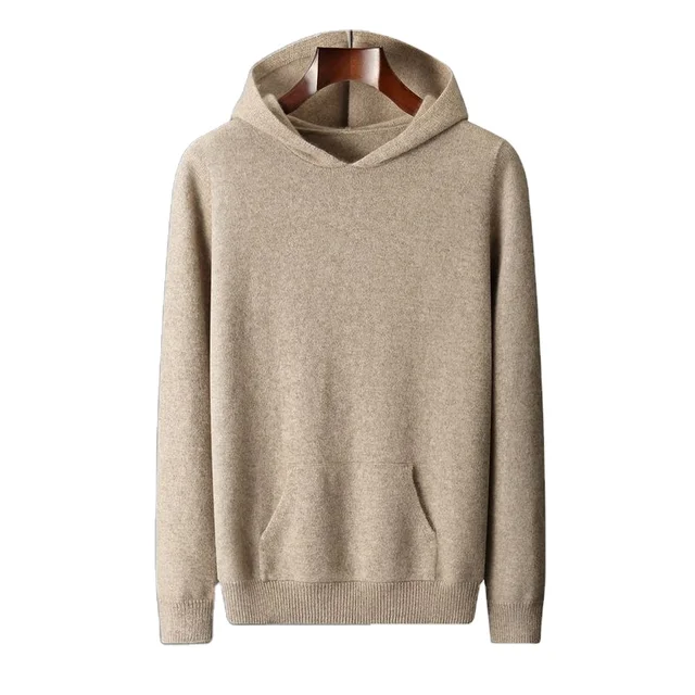 2024 hot sale 100% Cashmere Men's Hoodie Sweater Long sleeved Custom Casual Knitted Wool Sweater Pullover Customized Logo