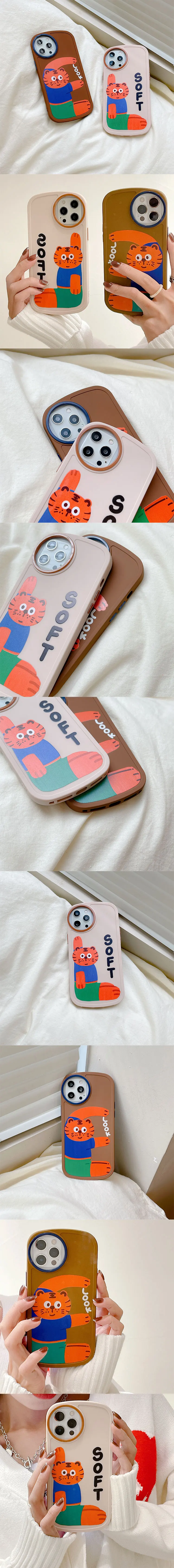 For iphone 13 Pro Max tpu phone case sublimation Ins style big Round Camera Lens Hole Cute Print fitness tiger pattern