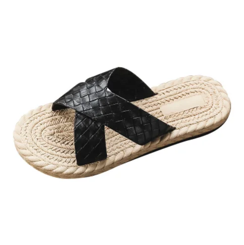 2021 Dames Zomer Nieuwe Stijl Imitatie Stro Hennep Touw Buiten Sandalen  Fashion Strand Leer Met Platte Slippers - Buy Dames Slipper Platte,2021  Platte Slippers,2021 Dames Zomer Nieuwe Stijl Imitatie Stro Hennep Touw