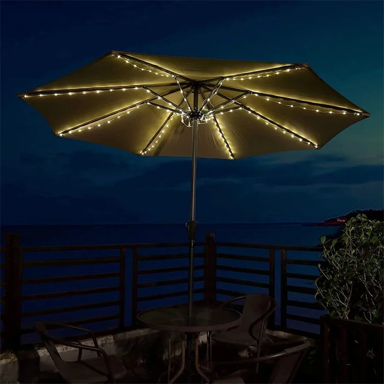 hang lights inside patio umbrella Cordless 120 LED Table Umbrella Lights with Remote Control Battery Operated Waterproof Parasol String Lights for 7-11 Feet Outdoor Backyard Beach Umbrella Dcor (Warm White) with built 10FT Hanging Offset Umbrella 32